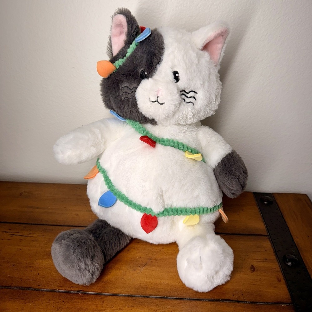 Gigglescape Cat Kitty Plush Stuffed Animal Toy with Christmas Lights, Cat Lovers